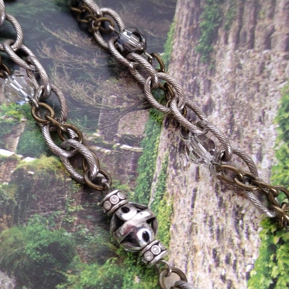 Brighton Long Two-Tone Segmented Double Link Chain Beaded Necklace